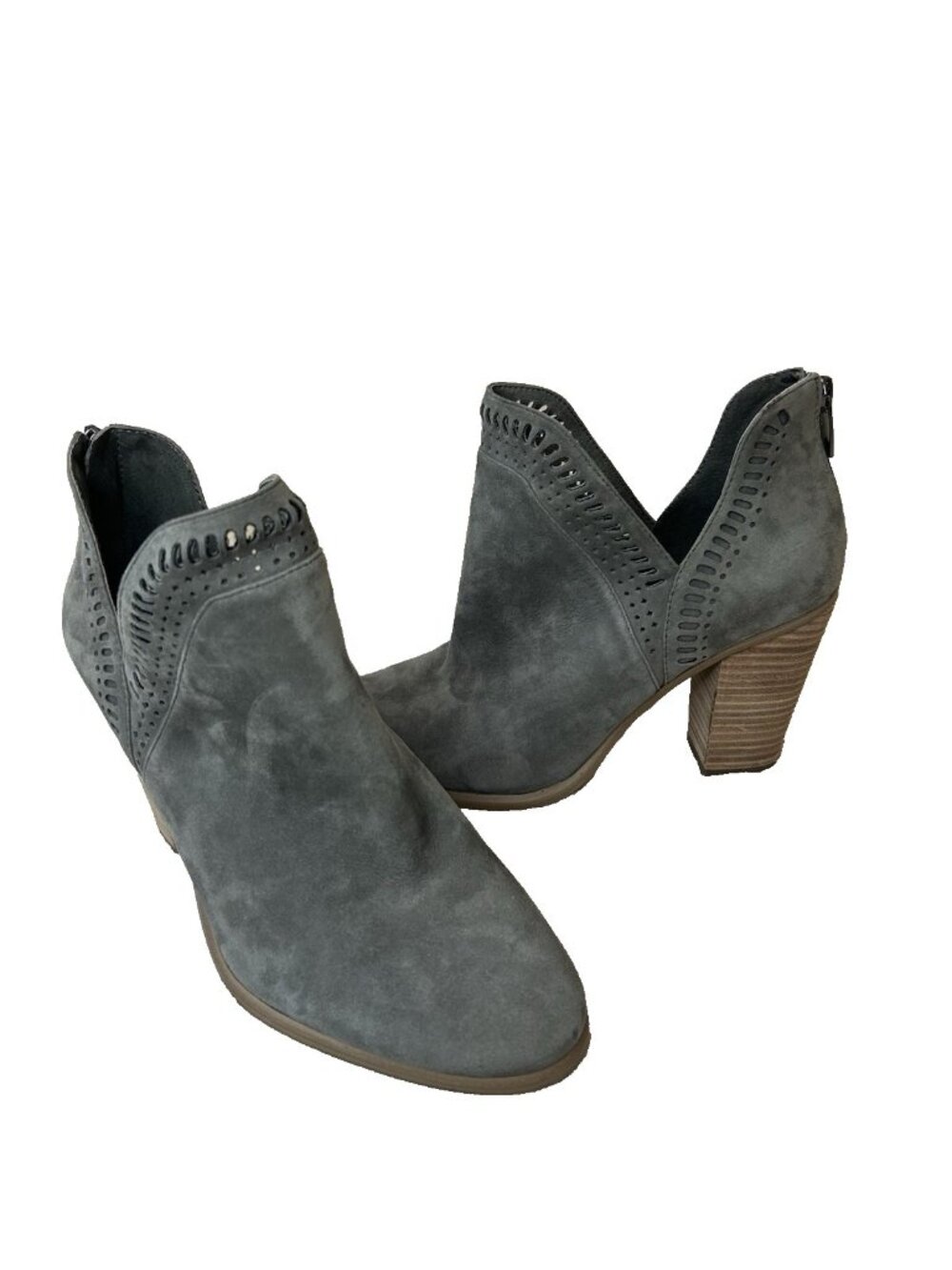 Vince Camuto Booties Women's Sz 9 / 39 Suede Cutout Heeled Zip Back Casual Work
